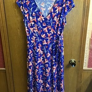 Kaileigh Floral Print Pullover Dress Crossover Top Self Tie Cap Sleeves Sz XL